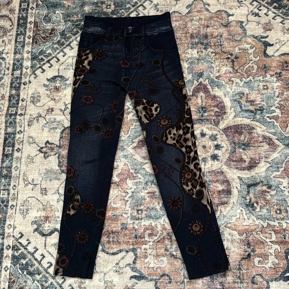Jean Leggings With Leopard Print